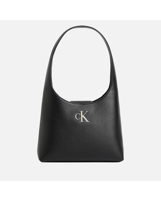 Calvin Klein Black Minimal Monogram Faux Leather Shoulder Bag