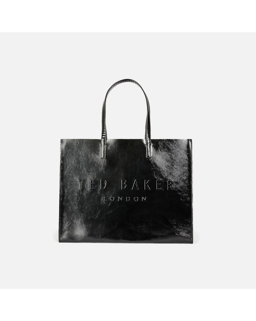 Ted Baker Black Aevacon East/west Crinkle Patent Embossed Crosshatch Icon Bag
