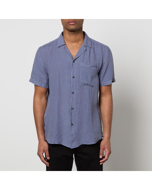 HUGO Blue Ellino Linen Camp Collar Shirt for men