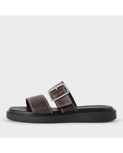 Vagabond Black Connie Leather Flat Sandals