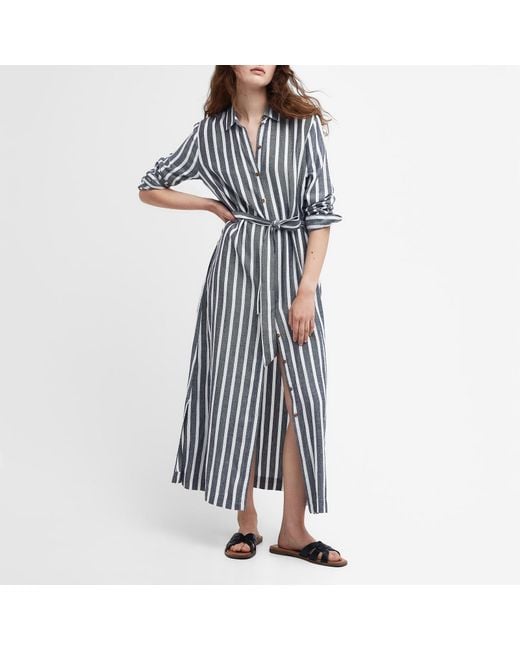 Barbour Blue Annalise Striped Lyocell-blend Maxi Dress