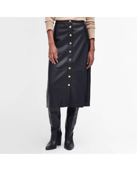 Barbour Black Alberta Faux Leather Midi Skirt