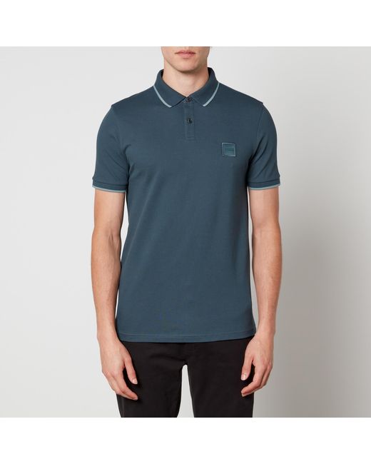 Boss Blue Passtertip Logo-appliquéd Cotton-blend Piqué Polo Shirt for men