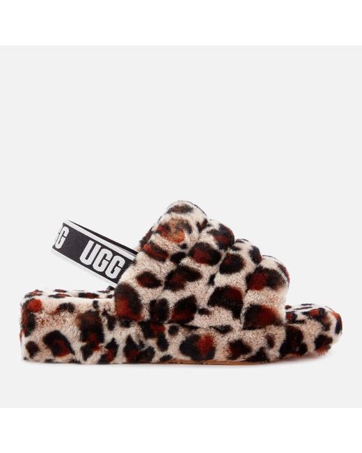 Ugg Brown Fluff Yeah Leopard-print Sheepskin Slingback Slippers