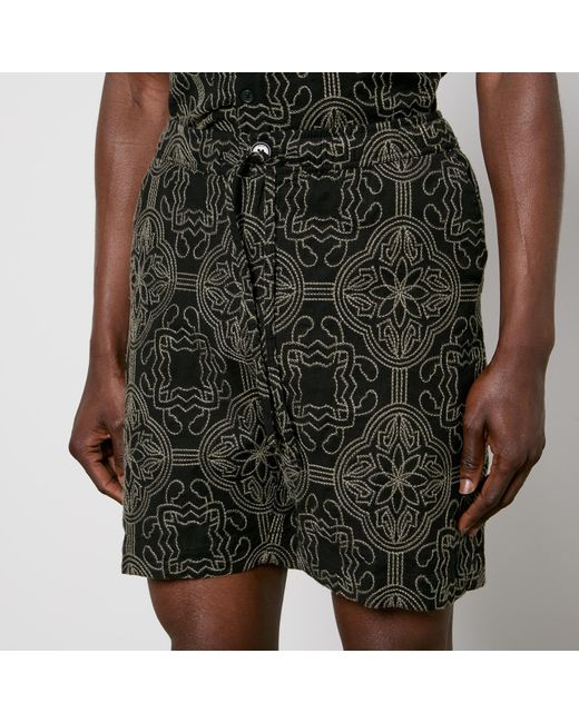 Wax London Black Kurt Cotton And Linen-blend Shorts for men