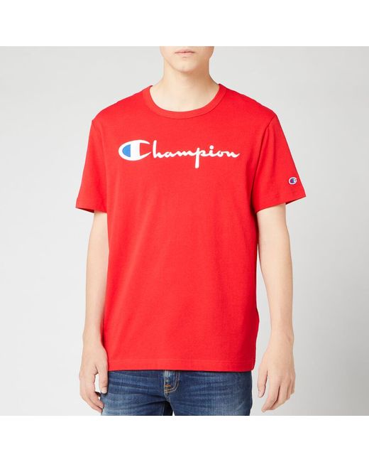 Champion Red Big Script Crew Neck T-shirt for men
