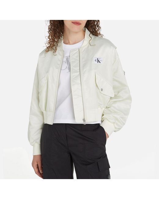 Calvin Klein White Cropped Sateen Bomber Jacket