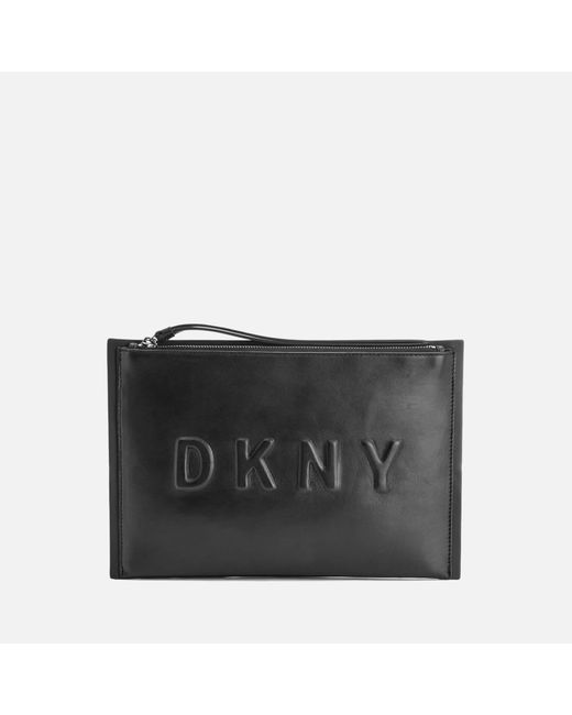 DKNY Black Women's Debossed Logo Large Clutch Pouch Bag