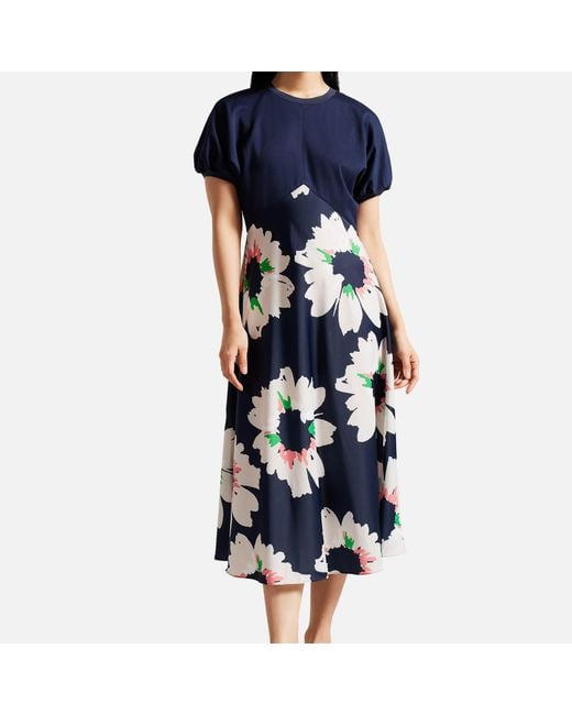 Ted Baker Blue Daysiah Floral-print Stretch-woven Midi Dress