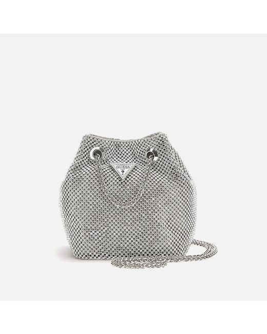 Guess Gray Lua Crystal-embellished Mesh Pouch