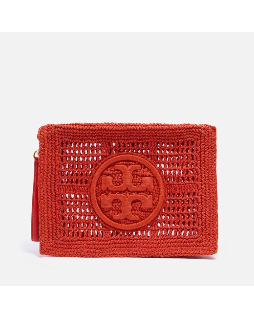Tory Burch Red Ella Hand-crocheted Raffia Pouch