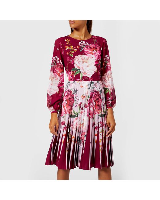 Ted Baker Red Serenity Contrast Pleat Dress