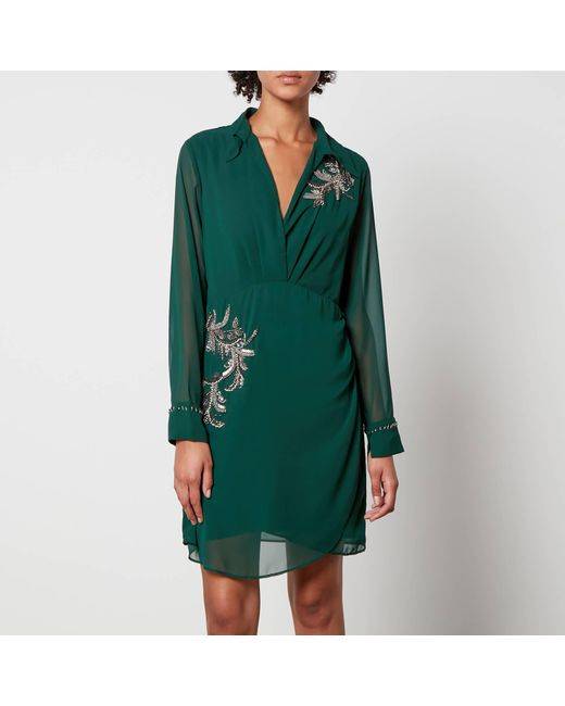 Hope & Ivy Green Lennon Embellished Chiffon Dress