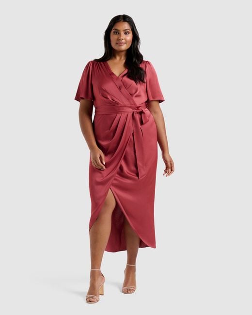 Forever New Curve Red Liza Curve Wrap Midi Dress