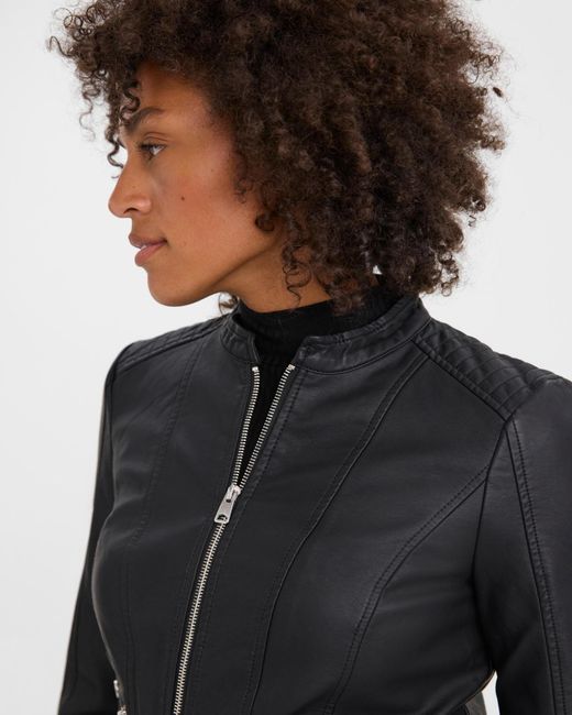 Petite Black Faux Leather Biker Jacket, 41% OFF
