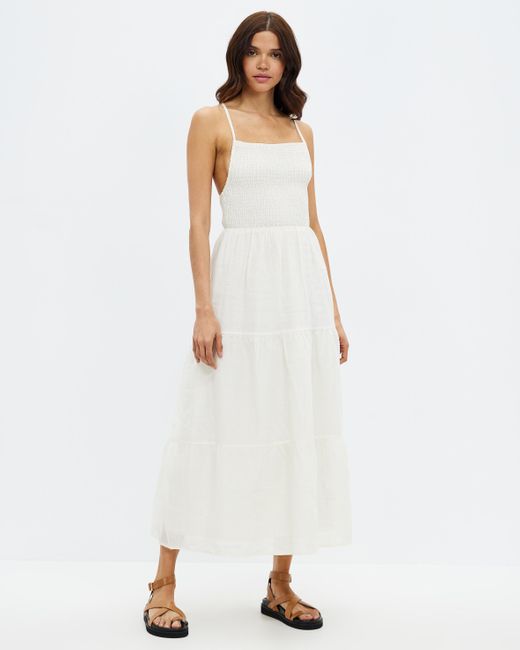 AERE Cotton Square Neck Shirred Midi Dress in Cream (White) | Lyst ...