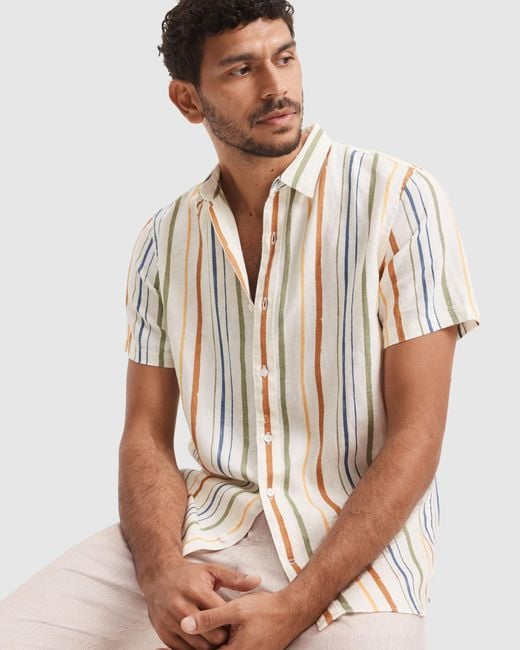 Country Road Regular Fit Organic Grown Linen Stripe Shirt in White