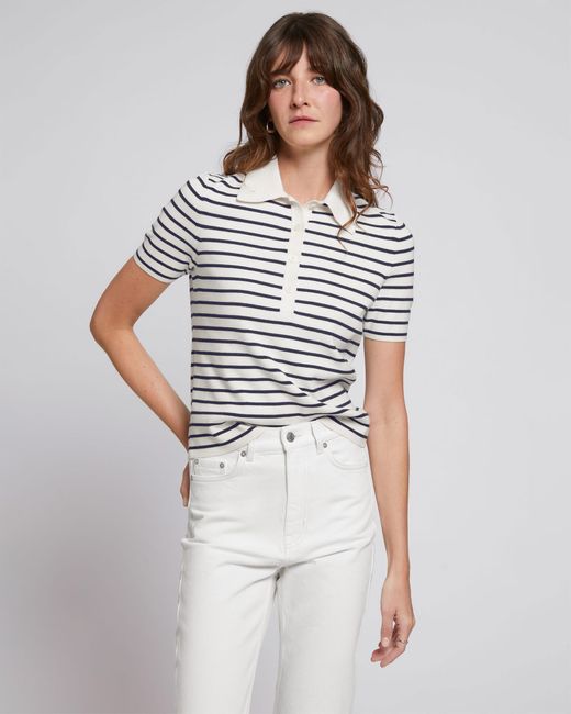 & Other Stories White Fitted Nautical Striped Polo Shirt