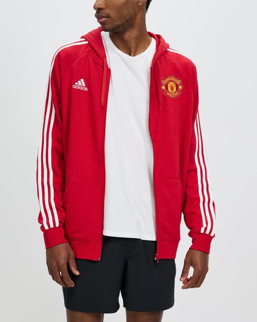 adidas Originals Cotton Manchester United Dna 3 Stripes Full Zip Hoodie