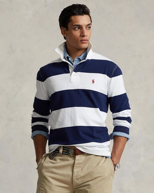 Polo Ralph Lauren Blue Classic Fit Striped Jersey Rugby Shirt for men