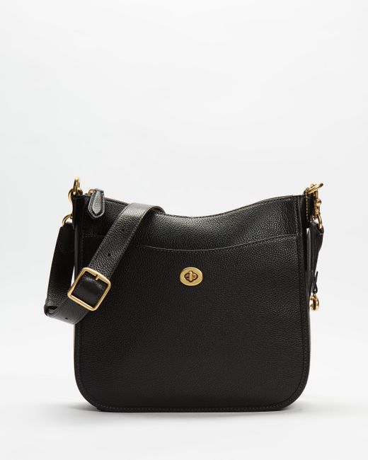 COACH Polished Pebble Leather Chaise Crossbody in Black Lyst