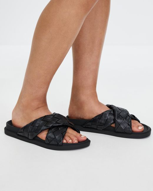 Spurr Leather Javina Wide Fit Slides in Black Lyst Australia