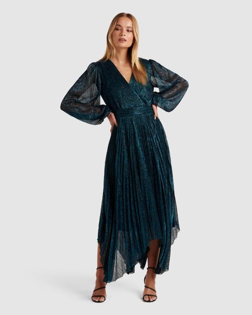 Forever New Blue Sahara Wrap Plisse Midi Dress