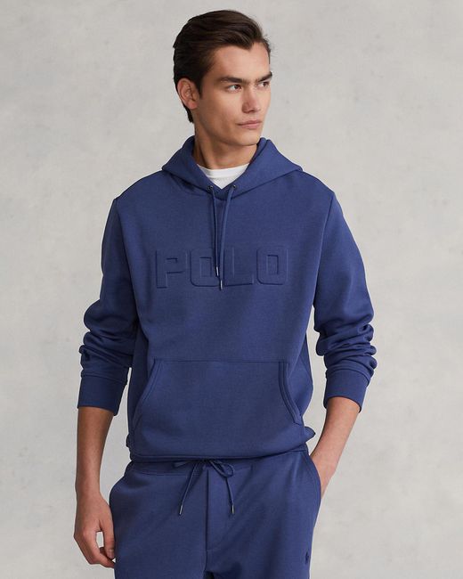 Polo Ralph Lauren Cotton Logo Embossed Double Knit Hoodie in Light Navy