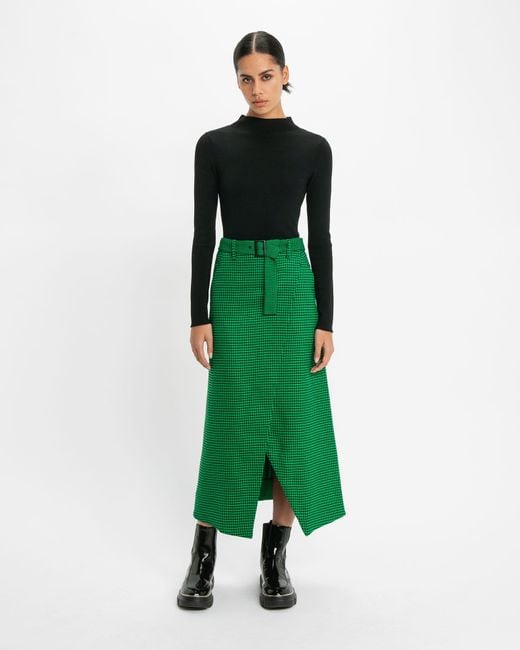 Cue Green Houndstooth Maxi Skirt