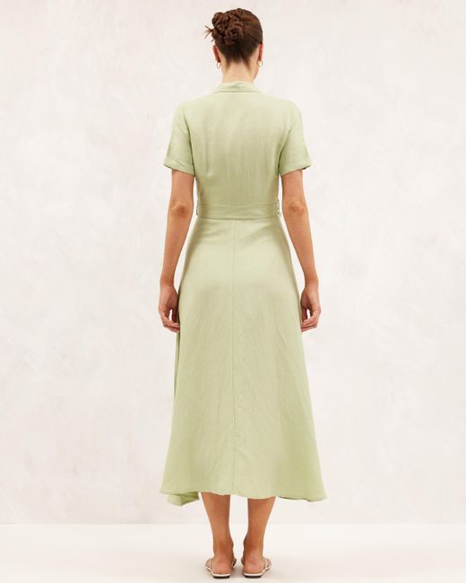 AERE Premium Linen Blend Camp Collar Shirt Dress in Green Lyst Australia