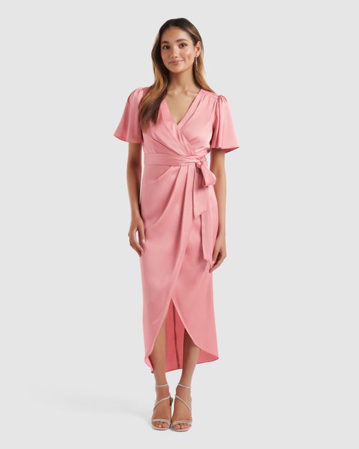 Forever New Carolina Petite Satin Midi Dress in Pink | Lyst Australia
