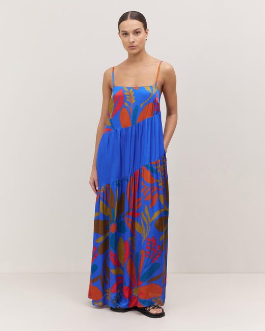 Minima Esenciales Blue Kosmo Floral Tiered Maxi Dress