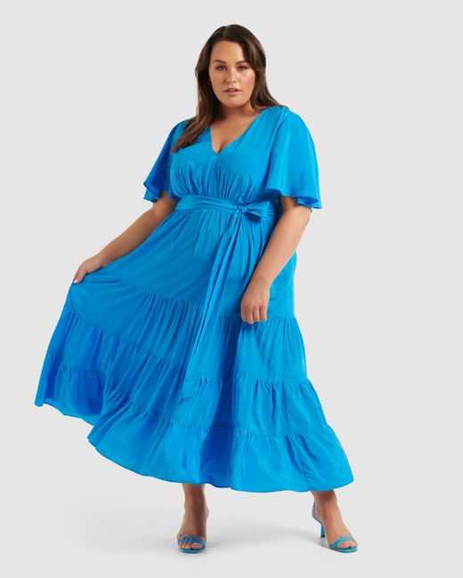 Forever New Jada Curve Flutter Sleeve Maxi Dress in Blue | Lyst Australia