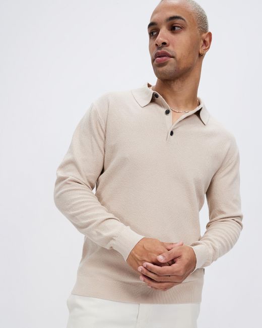 Rhythm Natural Textured Knit Long Sleeve Polo for men