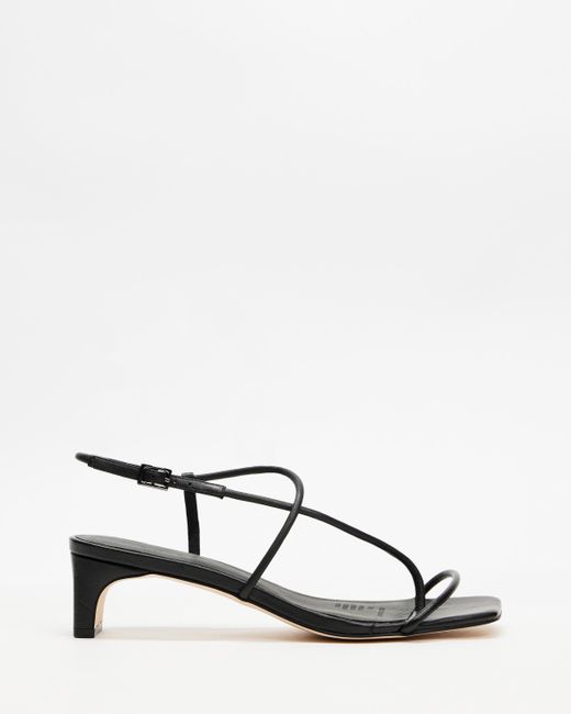 AERE Black Leather Ankle Strap Heels