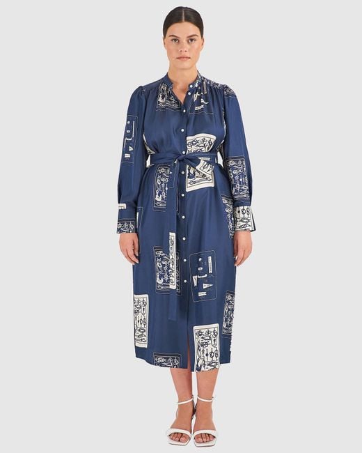 Oroton Blue Knots Flag Print 100% Silk Dress