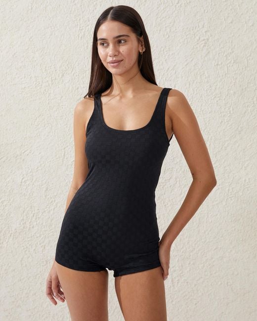 Cotton On Body Scoop Back One Piece Boyleg Swimsuit in Black