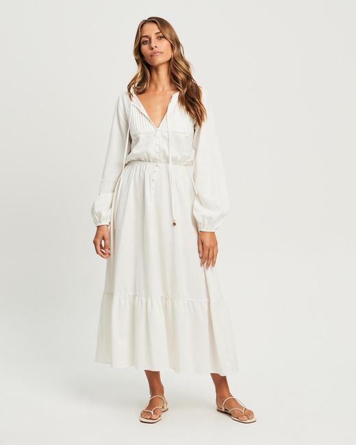 The Fated Linen Meridan Midi Dress in Ivory (White) | Lyst Australia