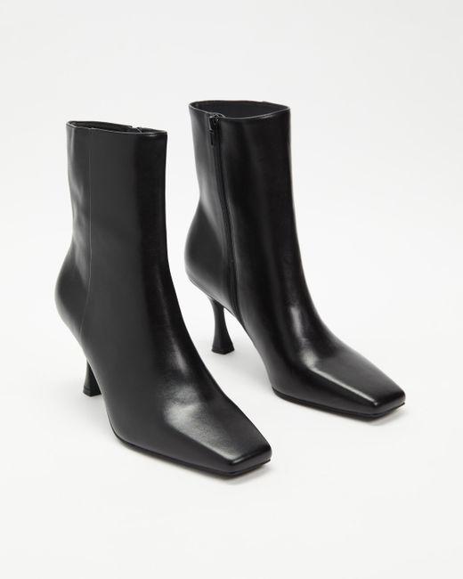 AERE Black Square Toe Leather Ankle Boots