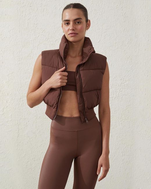 Cotton On Body Active Brown The Mother Cropped Puffer Vest