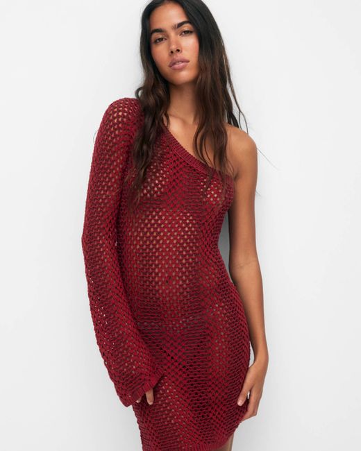 Pull&Bear Red Asymmetric Crochet Short Dress