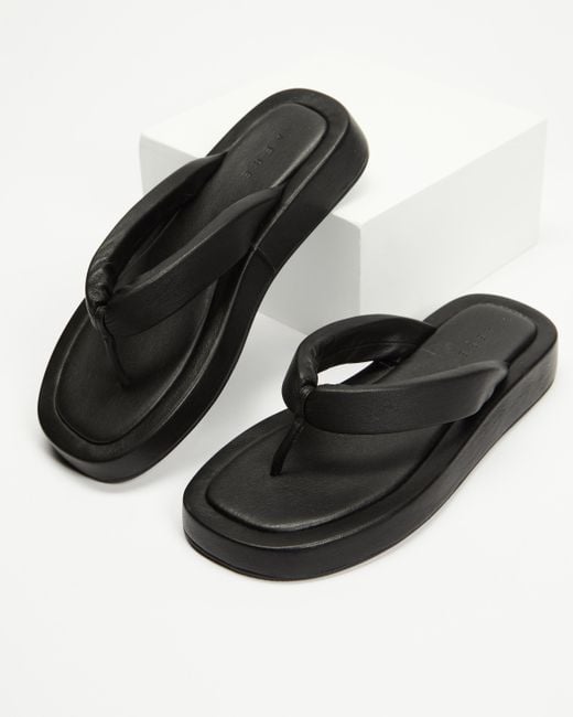 AERE Padded Leather Strap Thongs in Black Leather (Black) | Lyst Australia