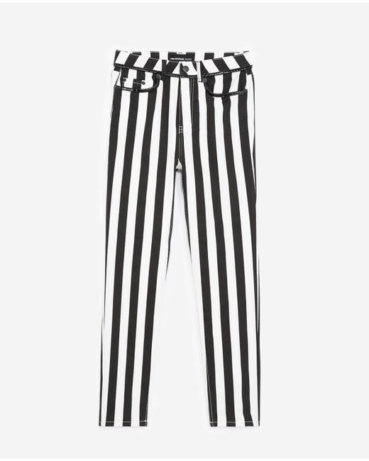 Black And White Striped Slim-fit Jeans 