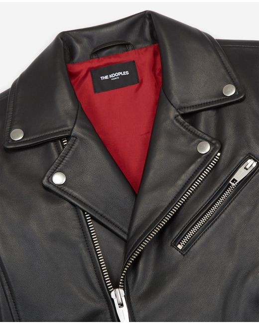 black leather jacket with red lining