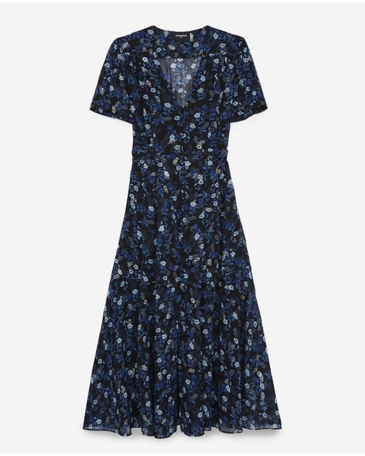 The Kooples Long Dress With Floral Print & Silver Detail in Blue Lyst