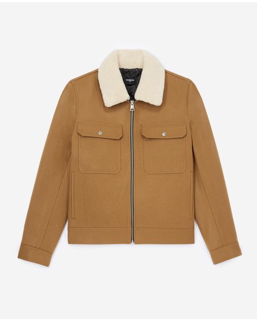 The Kooples Camel-coloured Wool Jacket W/sheepskin Collar in Brown for Men  | Lyst UK