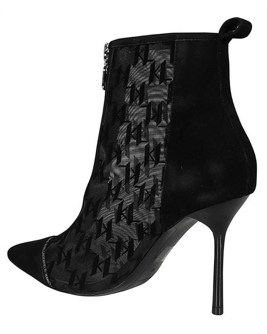 Karl Lagerfeld Black Monogram Pointed-Toe Boots