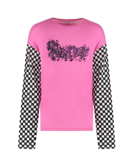 ERL Women's Pink Long Sleeve Cotton T-Shirt