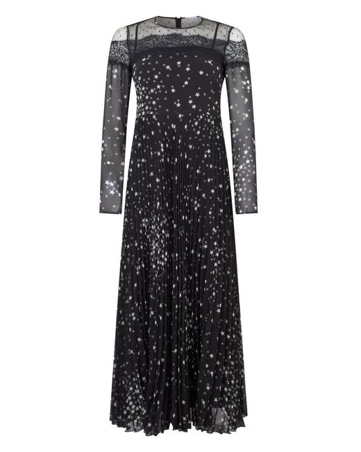 RED Valentino Black Long Dress With Transparent Sleeves And Print