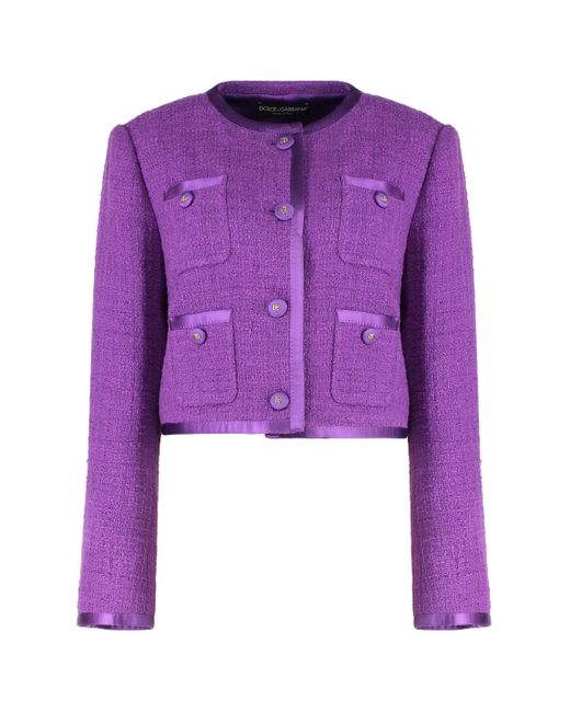 Dolce & Gabbana Purple Cotton And Silk-Blend Tweed Jacket